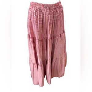 Vintage Red White Gingham Maxi Skirt Cottagecore Prairie Farmhouse - OSFM